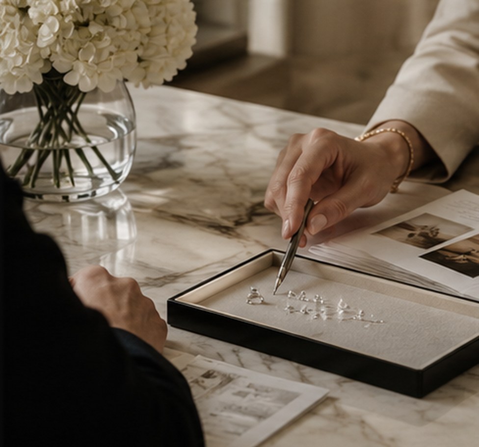 Private consultation over a tray of stones