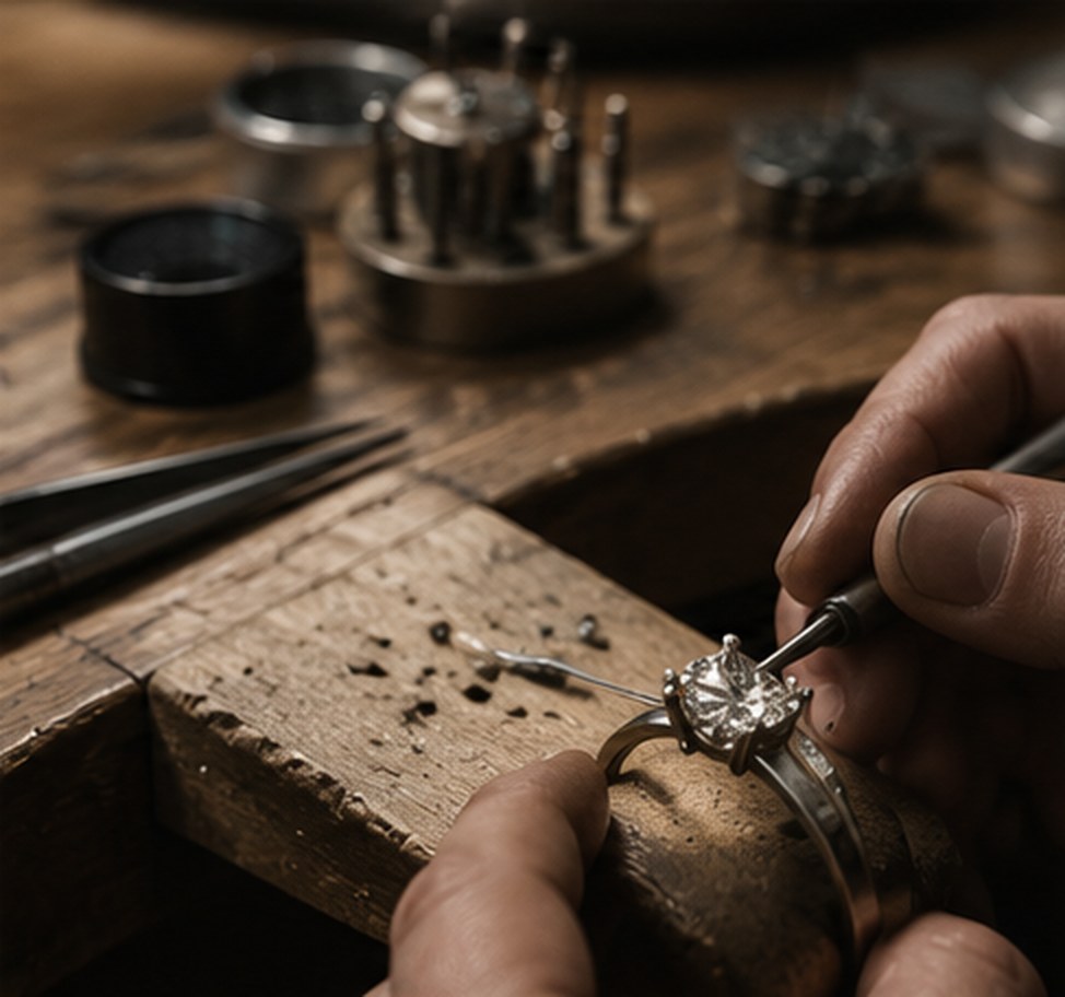 Setting a ring at the jewelry bench