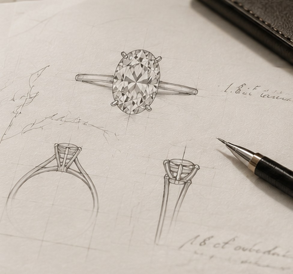 Pencil sketch of an oval solitaire